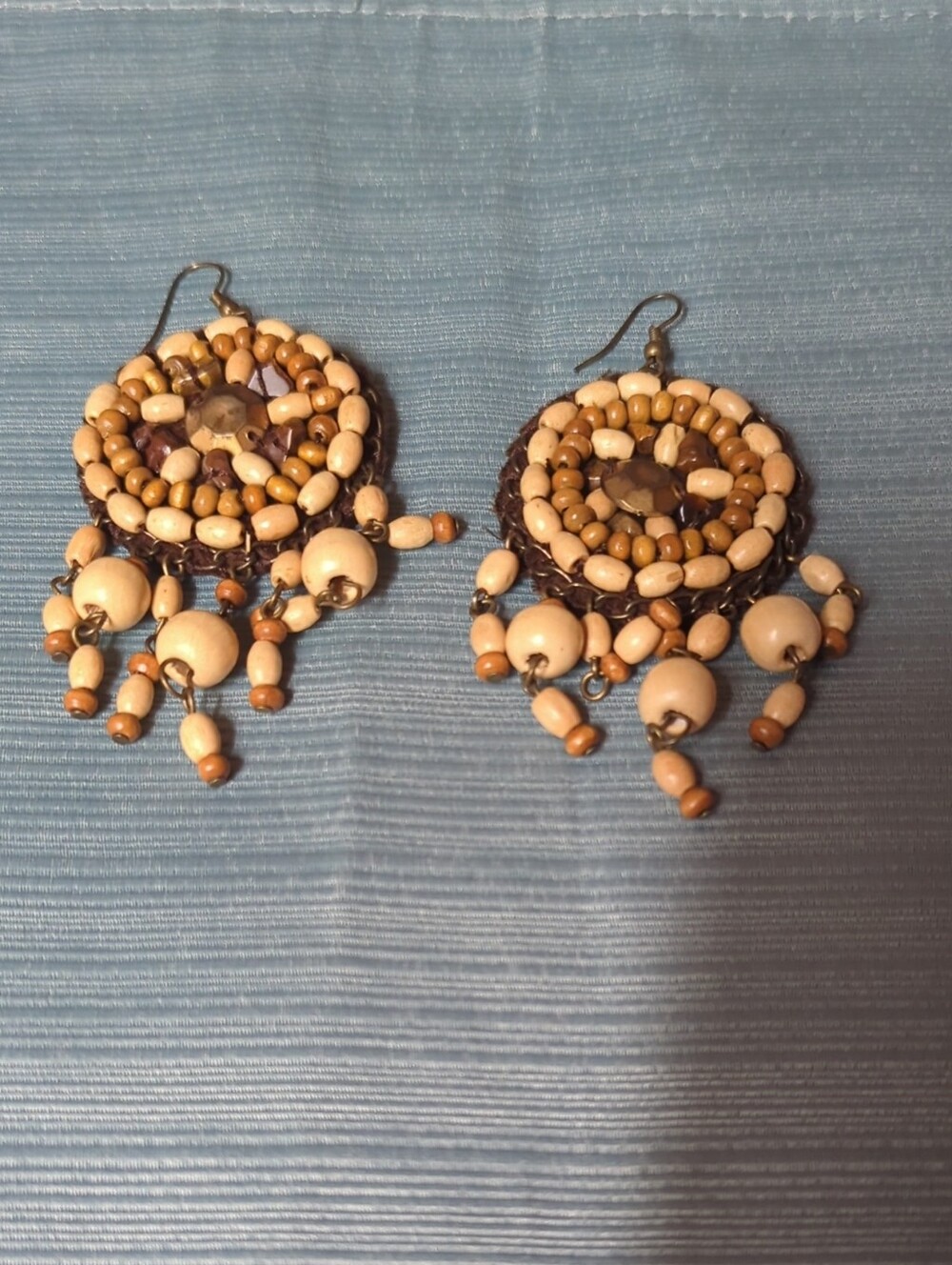 Source Unknown Beaded Hoop Dangle Earrings - Cream & Brown
